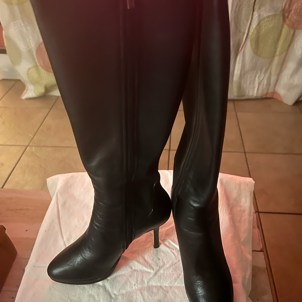 Size 7.5 White House Black Market Bordeaux High Heel Boots.